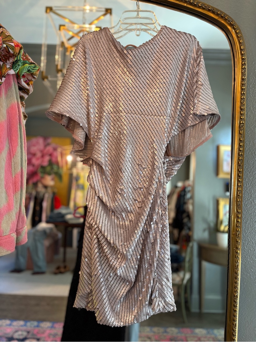 Elliatt Blush Sequin Draped Mini Dress